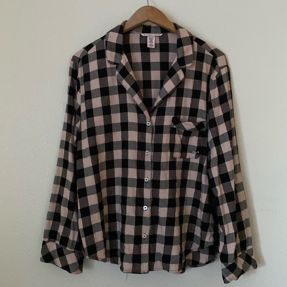 Victoria’s Secret The Flannel PJ Pajama Set Pink & Black Buffalo Check M Regular